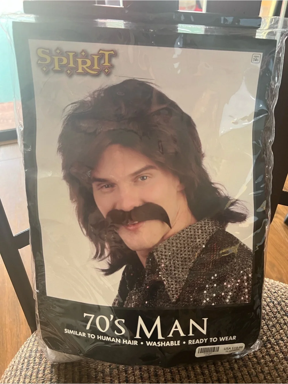 #3029**Spirit 70s Brown Wig with Mustache - Brown